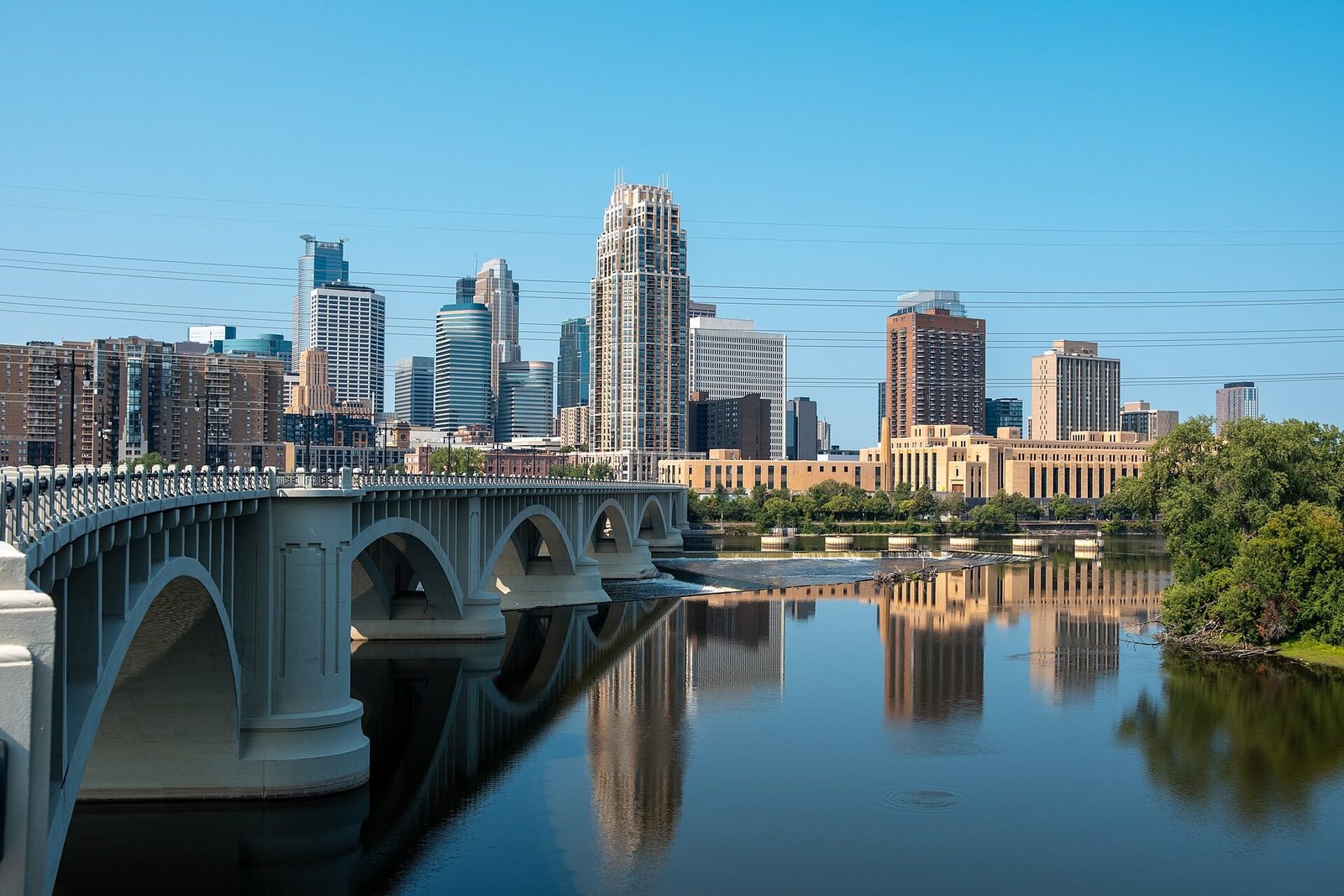 The downtown Minneapolis skyline across the Mississippi River
